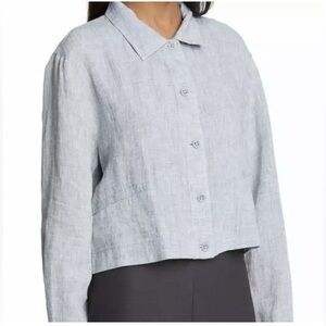 Eileen Fisher Yarn-Dye Hanky Organic Linen Crop Jacket in Gray Size L/XL